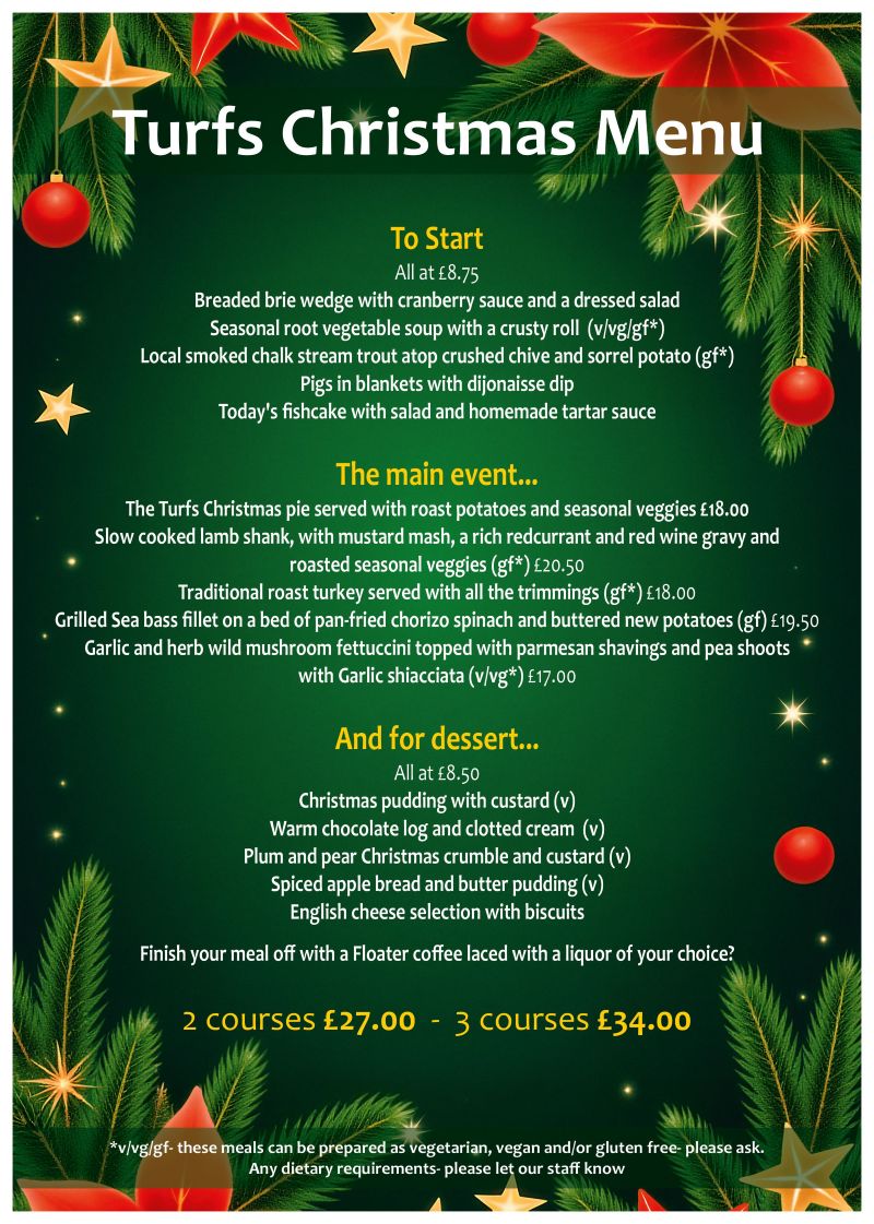 Turfcutters Christmas Menu